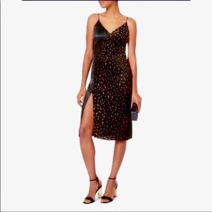 INTERMIX Ava Velvet Leopard print Midi Black front slit slip cocktail Dress sz.0